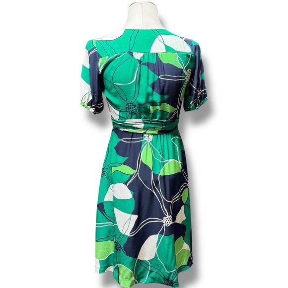 Banana Republic 100% Silk Wrap Dress Tropical Green Blue 0 - Picture 4 of 7